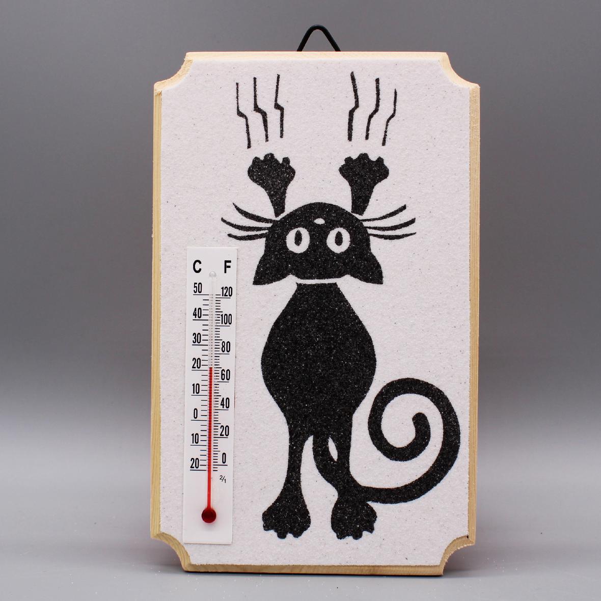Thermomètre chat glisse décoratif, mural, artisanal et original